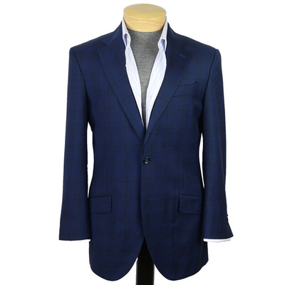 Tres Mens Custom 'Tech Co.' 2 Button Sport Coat Sz 40S Navy Plaid Working Cuffs