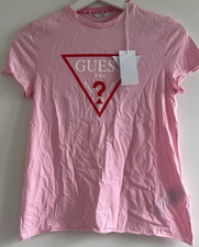 GUESS Damen T-Shirt Rosa Logo-Print Rundhals ...