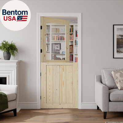 30'' X 80'' Dutch Door Slab，1-Lite Frosted Glass Split Single Pantry Doors with Hi