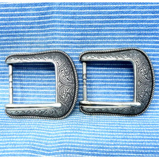 2 Western Heel Bar Horseshoe Belt Buckles Floral Scroll Cowboy Cowgirl .CPA749