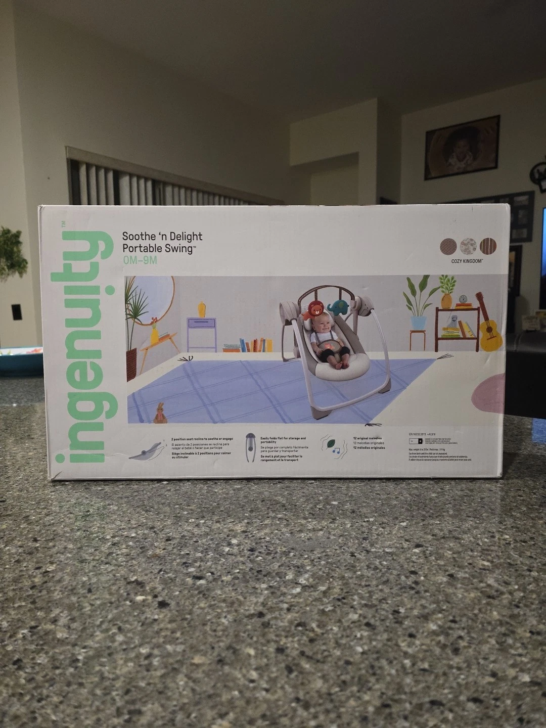 Ingenuity Soothe 'n Delight Portable Baby Swing with Music, Cozy Kingdom