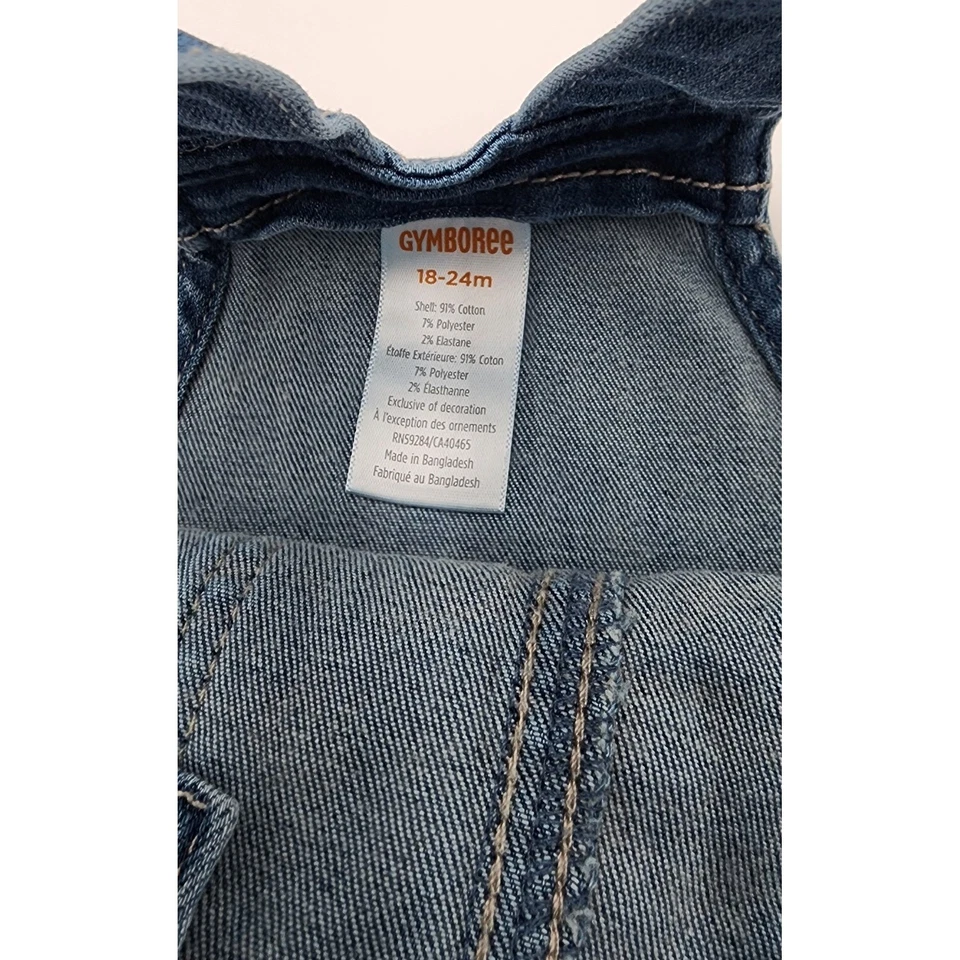 Mono corto Gymboree Cherry Denim manga volantes 18-24 meses niños usado en excelente estado Foto 2 de 4