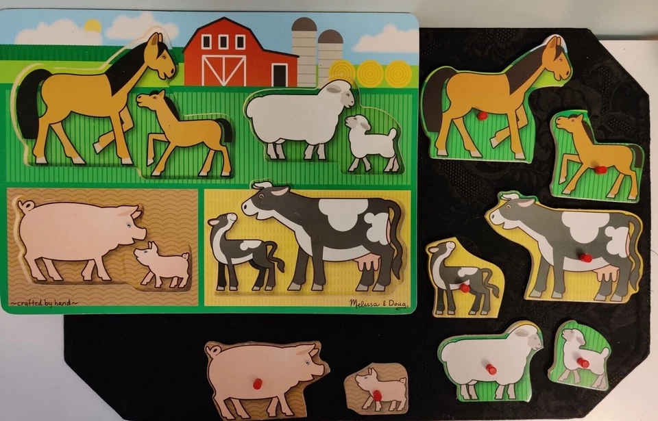 2 Puzzles Melissa & Doug Farm Wooden Peg Jigsaw 8 pcs/! unbranded Peg 8 Pcs. - Image 4 of 4