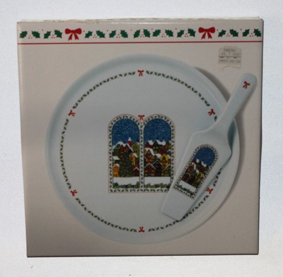 Vtg Christmas Cake Plate Server Dunoon Dayton Hudson Scullard 1988 New NIB City