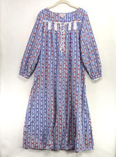 Lanz of Salzburg Nightgown S Blue Tyrolean Stripes Flannel Long Cottagecore Soft