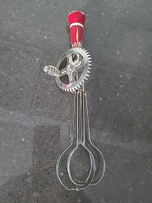 VTG 10.5'' ECKO Hand Mixer with Wooden Red Handle/White Stripe