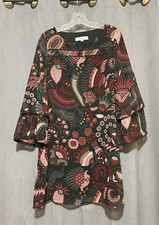Ann Taylor LOFT Dress Pink Floral and Paisley A-Line Bell Sleeve Boho Size Small
