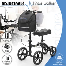 Folding Steerable Medical Scooter Crutch Dual Braking System Knee Walker w/Pouch