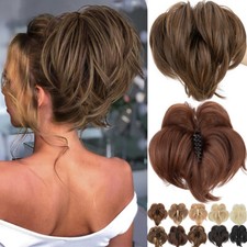 Claw On Messy Bun Updo Scrunchie Clip In Hair Ponytail Extension Ash Brown Blond