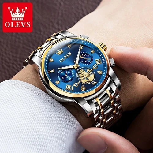 Wasserdichte Uhr Herren Quarz OLEVS Leuchtend Luxus Männer Edelstahlband - Bild 9 von 12