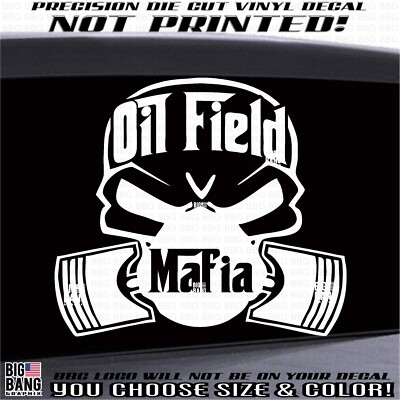 Oil Field Mafia Decal Roughneck HARD WORK Skull SUV Car Truck Window Blue Collar
