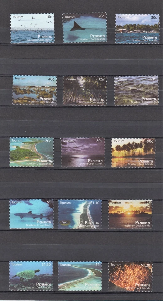 Sellos de turismo Penrhyn, Islas Cook 2011 y S/S, Sc 487 - 501, 501a Foto 2 de 2