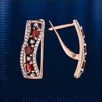Russisches Rose Rotgold 585 Ohrringe Mit Granat Und Cz 4.51G Earrings Rose Gold