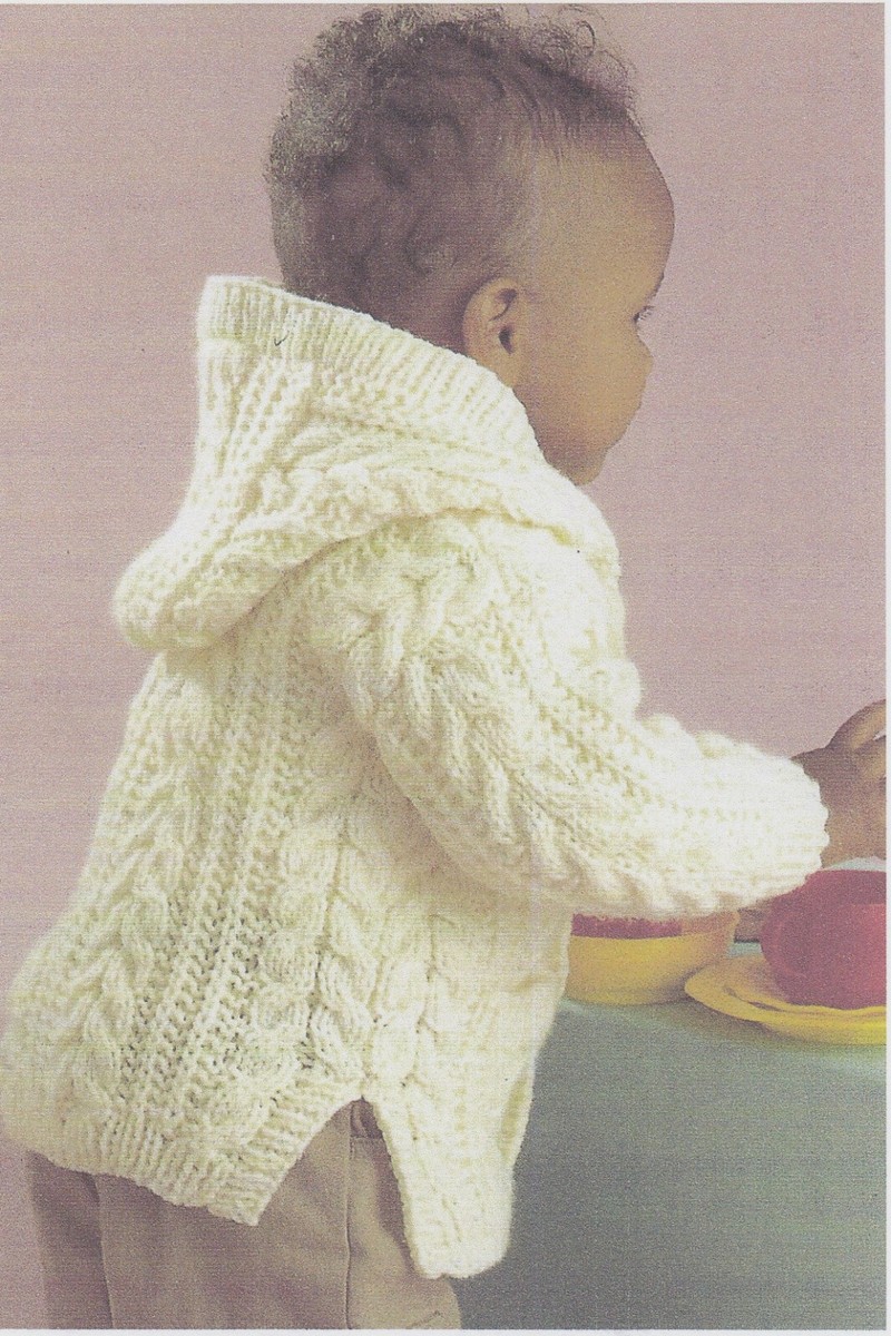Knitting Pattern Babies Toddler Girls Boys Aran Jackets Hood