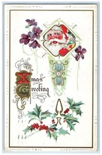 1919 Christmas Greetings Santa Claus Holly Berries Saint Paul MN Posted Postcard