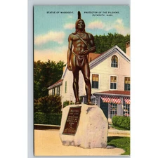 Postcard MA Statue Of Massasoit Protector Of The Pilgrims Plymouth Linen