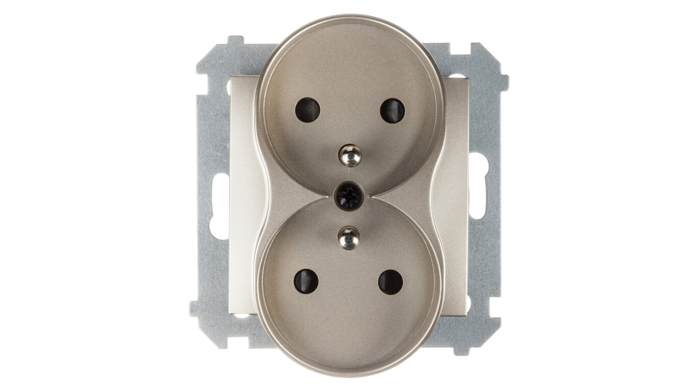 Simon 54 Double socket z / u 16A IP20 with a shutter, gold matt DGZ2MZ.01 /T2UK