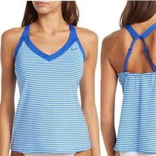 NWT Nike Women  s Swim Stripe V-Neck Tankini Top Blue White