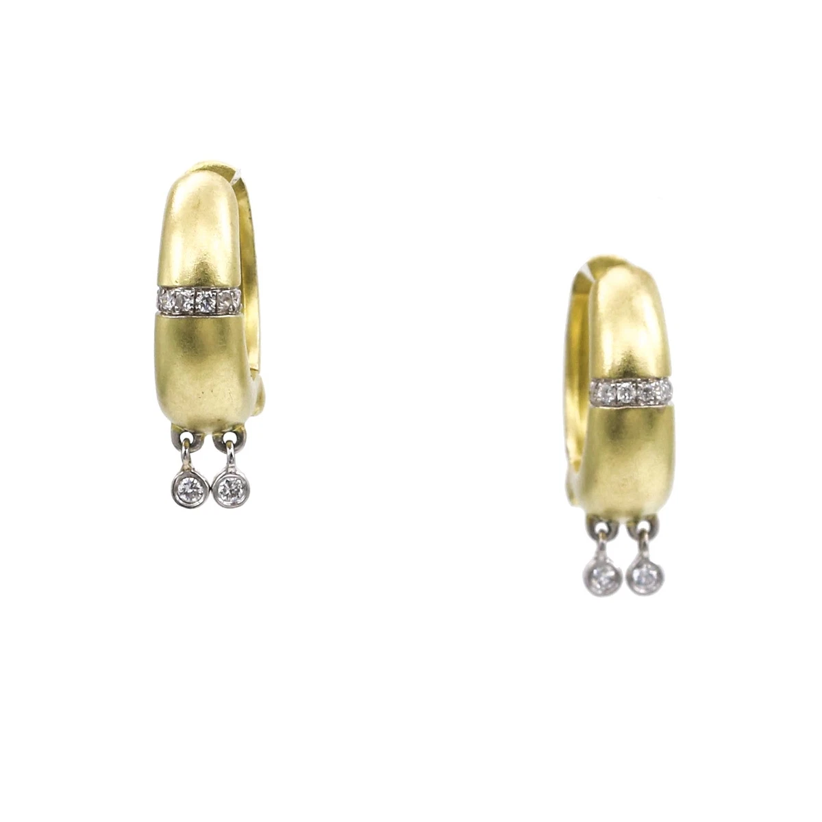 Meira T Small Hoop Earrings with Dangling Diamonds in 14k Yellow