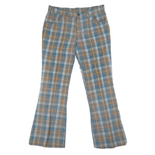 Vintage 1974 Levis Bell Bottoms Flared Pants 33x30 Blue Yellow Plaid Talon USA