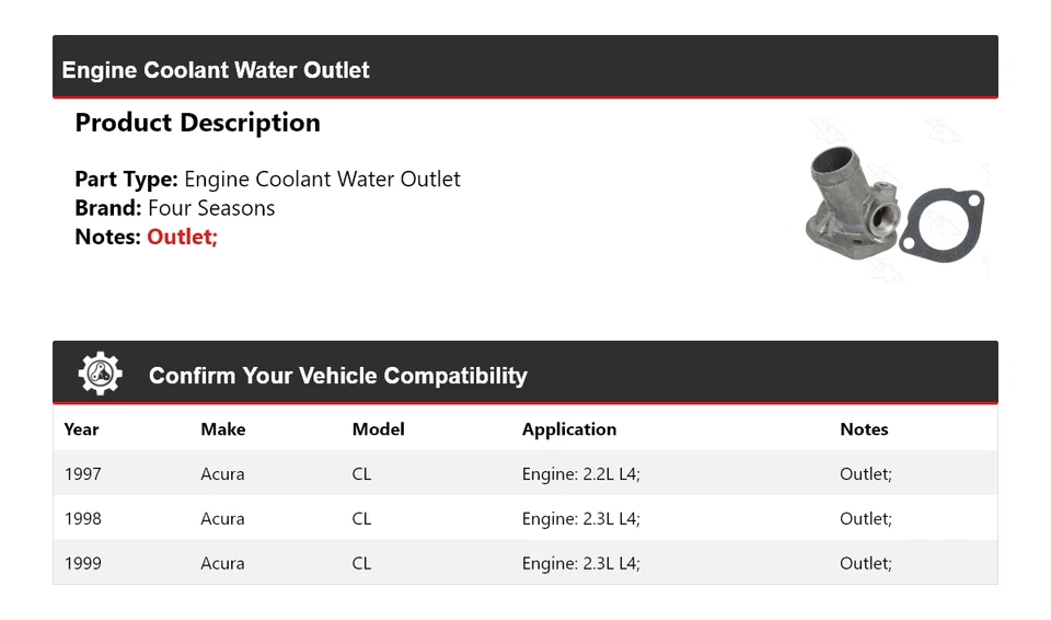 Salida de agua refrigerante motor Acura CL 1997-1999 4 estaciones 1998 Foto 2 de 4