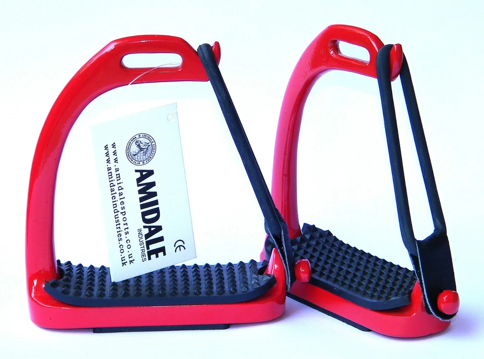 AMIDALE RELLENOS DE HIERRO DE SEGURIDAD PARA MONTAR A CABALLO COLOR ROJO NUEVO CON ETIQUETAS