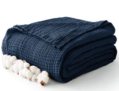 Dark Navy Blue 50x70 Inch 100% Cotton Muslin Throw Blanket 6 Layers Bed Couch