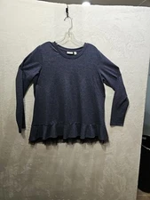 Lori Goldstein Logo Lounge Womens Tunic Top Medium Gray Long Sleeve 