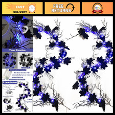 Halloween Black Garland with Timer - 2 Pack 6ft Dead Branch Lights, Maple Leaves