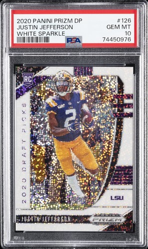 2020 PANINI PRIZM DRAFT PICKS WHITE SPARKLE JUSTIN JEFFERSON ROOKIE RC PSA 10