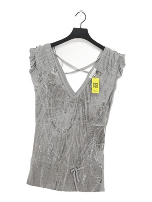 Jasper Conran Damen T-Shirt UK 8 Grau 100% Viskose Kurzarm V-Ausschnitt Basic