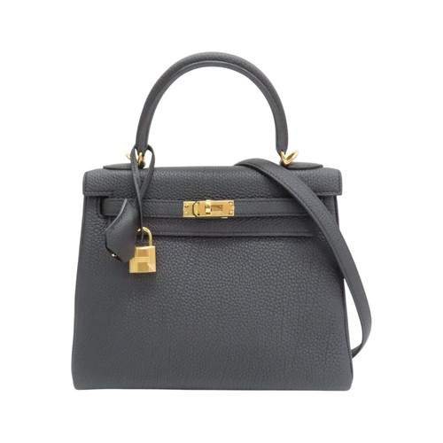 HERMES Kelly 25 Shoulder Handbag Noir Black Togo Leather Gold Plated Hardware
