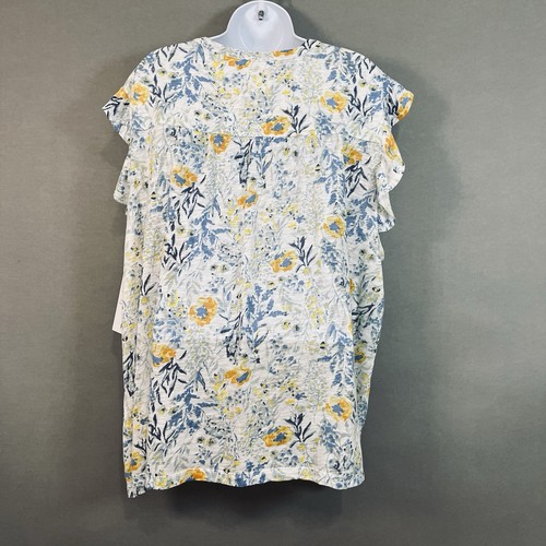 Philosophy Top Womens Size 3X Blue Yelllow Floral Ruffle Cap Sleeve - Picture 8 of 14