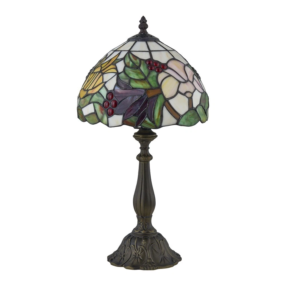 Lámpara de mesa Tiffany tradicional de vidrio de colores diseño floral 47 cm luz de noche