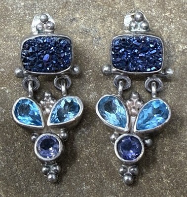 Vintage Sterlingsilber signiert Sajen blau Druzy Ohrhänger Ohrhänger