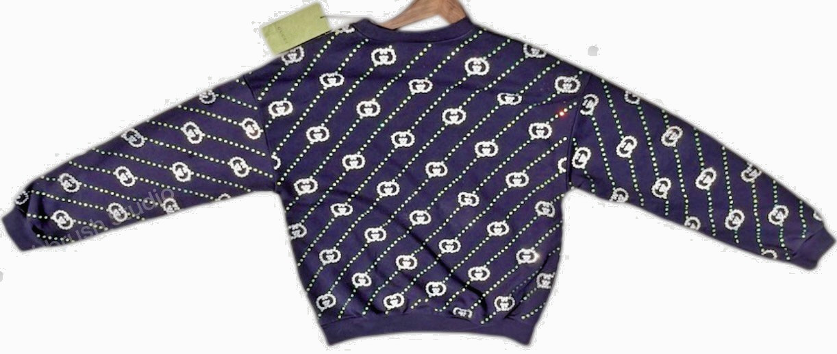 NWT GUCCI Crystal GG Monogram Navy Sweatshirt Size S Cotton Jersey 700119 image 6