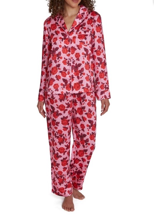Loft Women's Large Satin Notch Collar Long Sleeve Pink Sleep Pajama Set Set NWT
