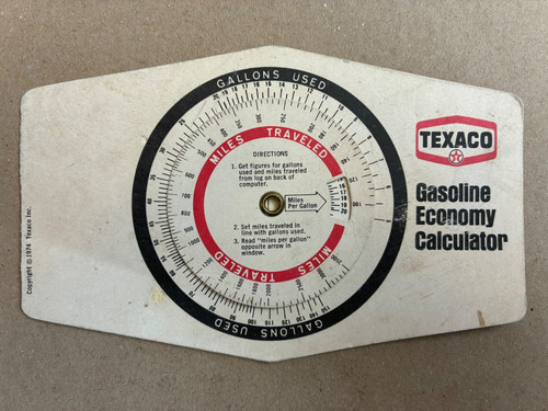 Vintage Petroliana - 1974 Texaco Gasoline Economy Calculator, Wheel Advertising