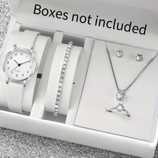 5/6PCS Women Watch Set Quartz Leather Diamond Jewelry Gift No Box USA