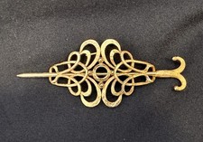 Vintage Ornate Gold Tone Metal Hair Barrette Bun Holder with Slide Stick
