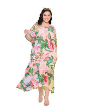 Women Plus Size Polyester Kaftan Dress Floral Print Loose Fit Maxi Boho Caftan