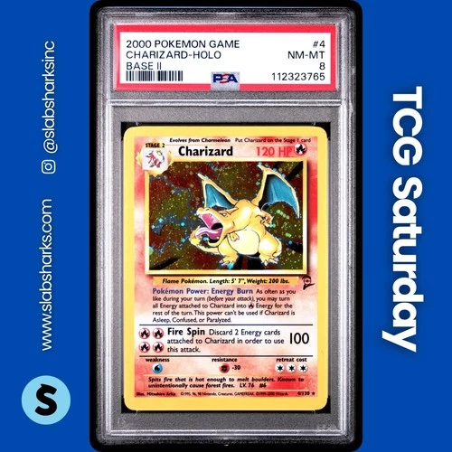 2000 POKEMON BASE SET 2 #4/130 CHARIZARD HOLO RARE PSA 8
