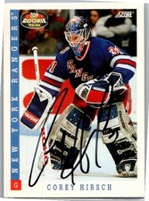 1993-94 -Corey Hirsch- Score Autograph/Signed/Auto Hockey Card #453 Rangers