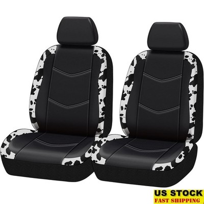 Universal Fit Cow Print Faux Leather Car Seat Covers Headrest Covers Set of 2 US