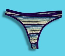 Vtg Victoria's Secret Cotton Striped Thong Panties L Logo Size Medium Y2k