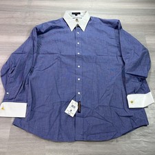 NEW Tommy Hilfiger Dress Shirt Mens 17 34/35 Blue Solid French Cuff Regular Fit