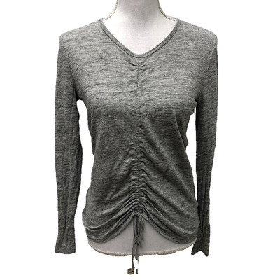 Veronica Beard Linen Ruched Drawstring Top Womens Small Gray Long Sleeve Comfort