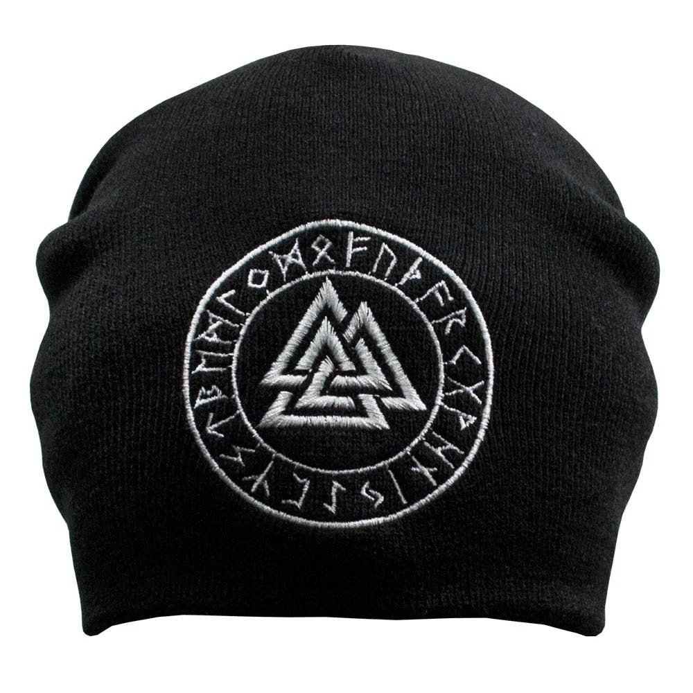 magic runes Warm black knitted beanie hat for men and women with embroidery