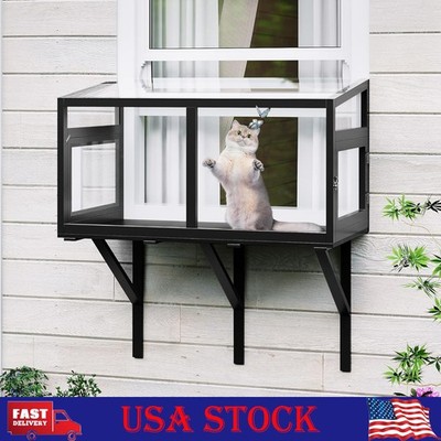 Window Catio Outdoor Cat Enclosure Window Box Clear Acrylic Panel Window Perch