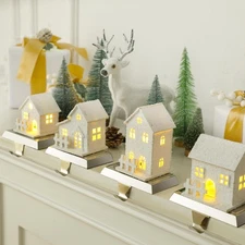 4 Pcs Christmas Village Stocking Holder for Mantle LED Christmas Village Hous...